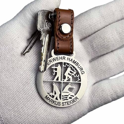 Feuerwehr DFV Signet - Personalisierter Anhänger, Zubehör und Dekoration mit Offiziellem DFV Signet, Stahl & Edelstahl - Ideal als Feuerwehr Zubehör & Geschenk. (Anhänger)
