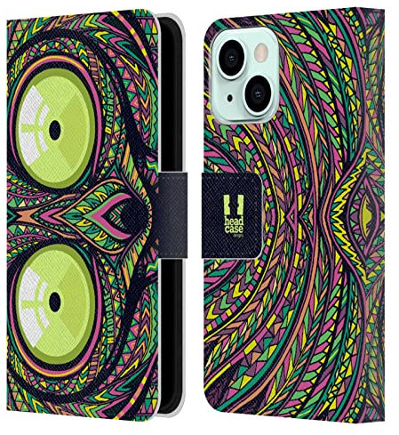 Head Case Designs Tarsero Caras Animales Aztecas 2 Carcasa de Cuero Tipo Libro Compatible con Apple iPhone 13 Mini