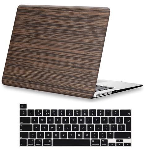 BYCeKe Case Compatible for New MacBook Pro 13 inch 2024 2023 2022-2016 M2/M1 A2338 A2289 A2251 A2159 A1989 A1706 A1708 Protective Hard Shell Slim Plastic Case & Keyboard Cover, Wood Grain Brown