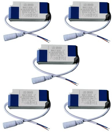 5x Driver LED, 12-18 W, transformateur pour plafonnier LED, alimentation panneau LED, connecteur DC pour plafonnier LED (12-18 W)