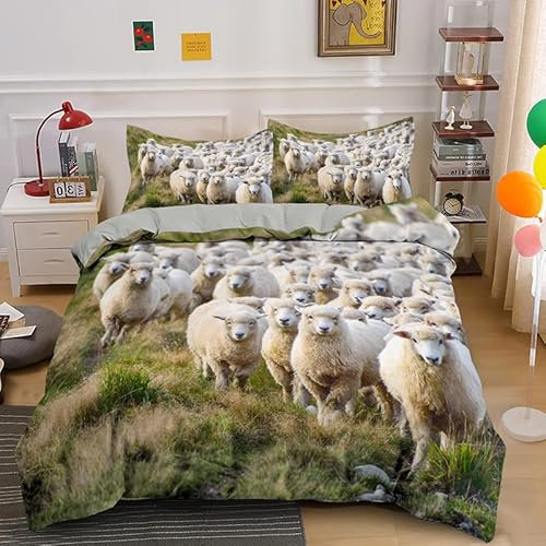 MDKLXIDF Bettwäsche 135x200 cm Schaf Weich Mikrofaser Bettbezug Set Für Jungen Mädchen Einzelbett, Hypoallergen Bettbezüge mit Reißverschluss und 1 Kissenbezug 80x80 cm