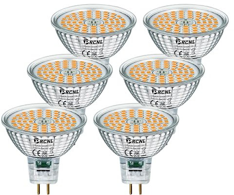 PRCNL GU5.3 LED Lampen 6.5W Warmweiss 2700 Kelvin Glühbirnen, Ersetzt 50W Halogen, 615 Lumen, Nicht Dimmbar Flimmerfrei MR16 Glühbirne, AC/DC 12V, 6er Pack, 120 ° Abstrahlwinkel Reflektorlampen