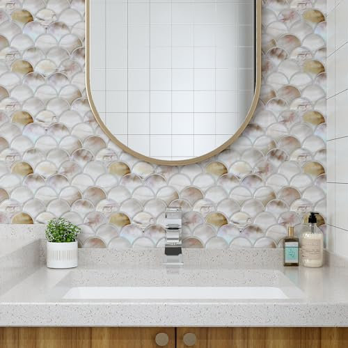 VaryPaper Piastrelle Adesive Cucina Effect Scaglie di Pesce Perlato 30.5cmx30.5cm 18 Pezzi Adesivi per Piastrelle Bagno Paraschizzi Cucina Adesivo Impermeabile Pannelli Decorativi per Pareti Scale