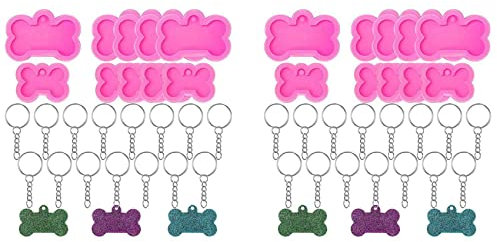 Speesy Moldes de silicona para resina de perro, 20 unidades DIY con placa para perros, molde en resina epoxi, con 40 piezas de para bricolaje