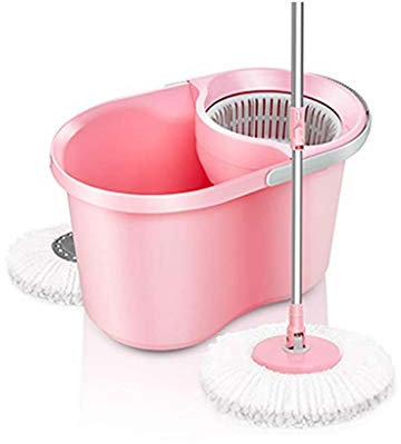Cubo de fregona, fregona de Microfibra, fregona de presión Manual de Doble accionamiento, fregona giratoria Desmontable, Potente Limpieza rápida (Rosa)