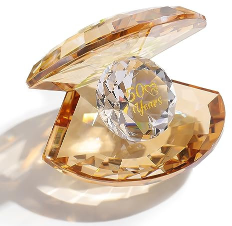 Movdyka Crystal Golden Shell 50th Wedding Anniversary Romantic Gifts for Parents 50 Years of Love Marriage Keepsake Presents Ideas for Couples Wedding Party Decor Ornament