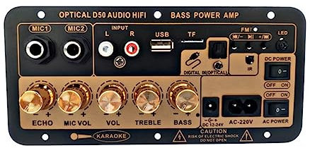 Comphic Placa de Amplificador de Potencia de Subwoofer D50 35W con Audio óPtico 12V24V220V Placa de Amplificador de Audio Bluetooth para Enchufe de Audio de la UE