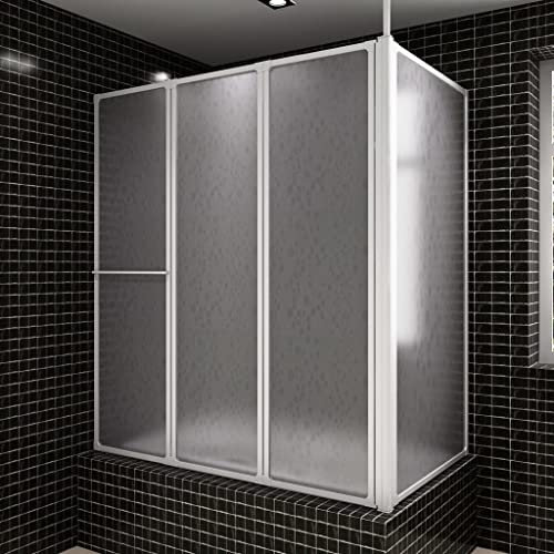 Toshilian Douche, Pare Baignoire Paroi de Douche Baignoire en L 70x120x137 cm 4 panneaux pliables Blanc Aluminium