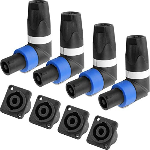 Xiatiaosann for Speakon Connector Right Angle Speaker Adapter for Neutrik 4 Pole Audio Cable NL4 NL2 Series, 90 Degree Speaker Male Plug Female Panel Mount Socket Converter for Amplifier, 8 Pcs