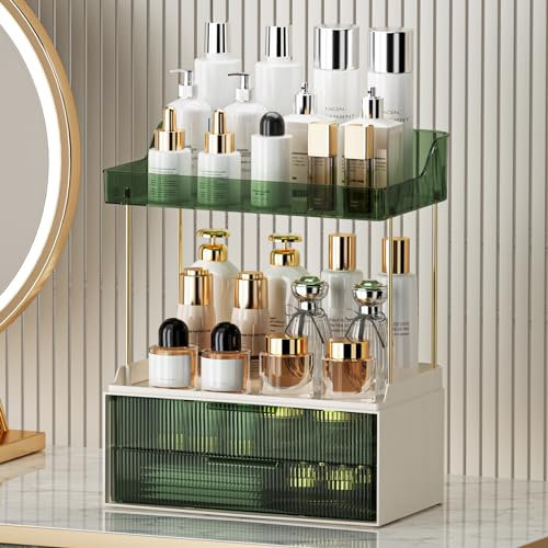 IJIAMY Makeup Organiser Storage Drawers, Cosmetic Organisers, Skincare Cosmetic Organizer, Dressing Table Organiser for Lipsticks,Jewelery, Bedroom, Bathroom