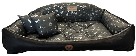 Dogs4Life Waschbar Orthopädisches Hundebett Hundekissen Hundesofa Hundekorb für Kleine Mittelgroße Grosse Hunde S - XXL Personalisiert mit Namen (M, Aschgrau mit Silb. Pfoten)