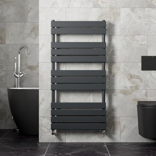Radiant Living Flat Panel Heated Towel Rail Radiator 1200 x 600mm Bathrooms Wall Mounted Ladder Anthracite Grey