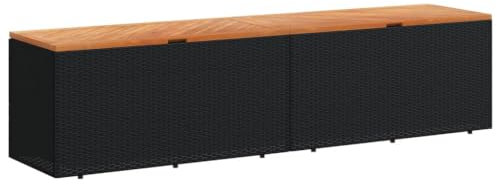 vidaXL Gartentruhe, Kissenbox Auflagenbox mit Deckel, Gartenbox mit wasserfestem Beutel, Aufbewahrungsbox Sitzbank Gartenmöbel, Schwarz Poly Rattan Akazienholz