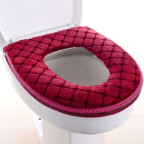 Obelunrp Toilet Seat Covers, Stretchable Toilet Seat Cushion Warmer, Washable Cloth Toilet Seat Cover, Soft Thicken Toilet Seat Warmer(Red)