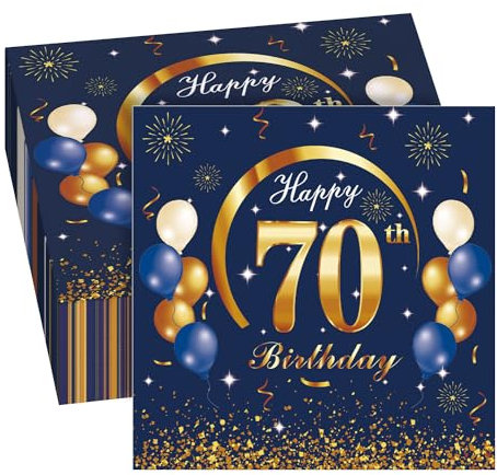 GROVBLE 40 Stück Servietten 70. Geburtstag - Blau für Mann und Frau, Happy Birthday, 33 x 33cm