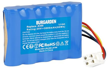 BURGARDEN 20V 3000mAh Akku Li-Ion Kompatibel mit Landxcape LX796, LX795 400m2, LX796 300m2, LX797, LX790i, LX790, LX792, LX795, LX991, WA3230, WA3231, WA3572, Ferrex 800m2 2021