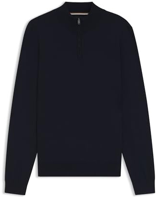 BOSS Herren Ebenji Pullover aus Schurwolle mit Troyerkragen
