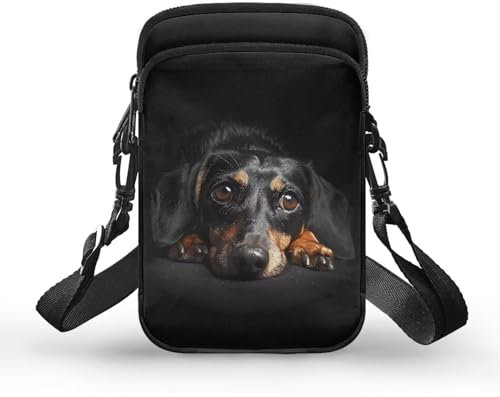 TSOVTHRID Damen Umhängetasche mit Hunde-Aufdruck für Reisen, Schwarzer Dackel