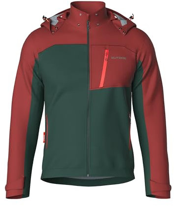 KUTOOK Softshelljacke Herren Winter Fahrradjacke Softshell Jacke Thermo Wasserdicht Atmungsaktiv Winnddicht mit Kapuze Funktionsjacke Übergangsjacke Damen für Outdoor Wandern Radfahren Grün&Rot L