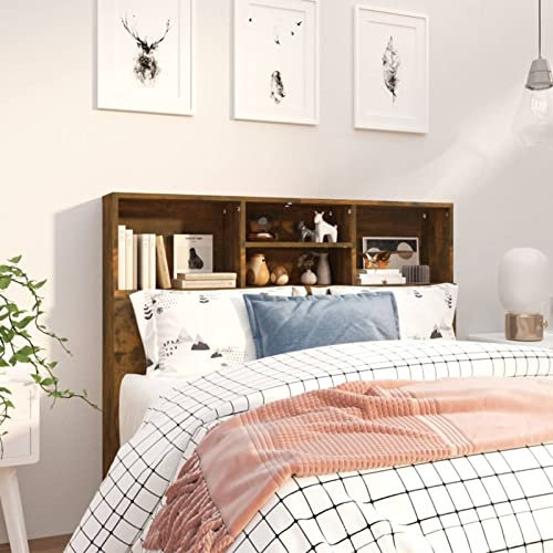 Juroupi Kopfteil mit Ablagen Räuchereiche 120x19x103,5 cm Kissen Bett RüCkenlehne
