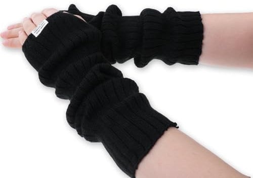JJUNW Damen Fingerlose Handschuhe, Winter Armstulpen Handschuhe, Fingerlose Armstulpen Warm Strick Handschuhe Winterhandschuhe Fäustlinge Gestrickt Armhandschuhe zum Tippen Fahren(schwarz)