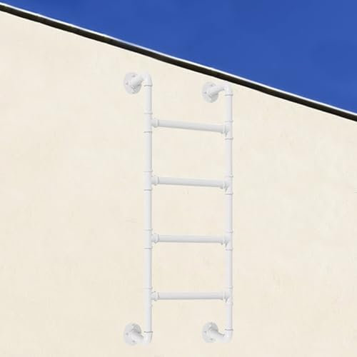 An der Wand montierte Hochbettleiter aus Metall, robuste Ausstiegsleiter für Kellerfenster und Brunnen, weiße Schmiedeeisen-Industrierohr-Trittleiter mit Beschlägen(180cm/71in)