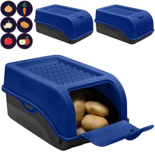 ARTECSIS® 3 x Kartoffel Aufbewahrungsbox mit Deckel für 2,5 kg Kartoffeln (königsblau) - Vorratsbehälter & Vorratsdosen Gemüse & Lebensmittel - Kartoffelbox, Zwiebelbox, Gemüsebox (inkl. 6 Aufkleber)