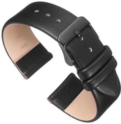 QUARKZMAN Uhrenarmband 22mm Leder mit Schwarz Edelstahl Schnalle, Uhrenarmbänder Vintage Ersatzarmband für Smartwatch Universal Uhr Elegantes Damen Herren (Schwarz)