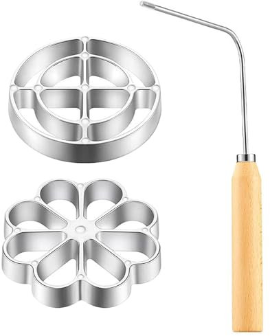 Churro Maker Set 3Pcs Aluminum Alloy Cookie Maker with Handle, Non Stick Petal & Round Hollow Shape Clay Cutter Set, Funnel Cake Maker for Kitchen Baking Cooking Tool