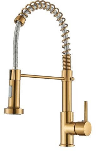 TVTIUO Robinet mitigeur d'évier de cuisine avec douchette extractible, 2 modes de pulvérisation, pivotant à 360°, laiton, or brossé