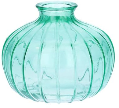 INNA-GLAS Dekoflasche ALFHARD mit Rillen, türkis-klar, 8,5cm, Ø10,5cm - Flasche aus Glas