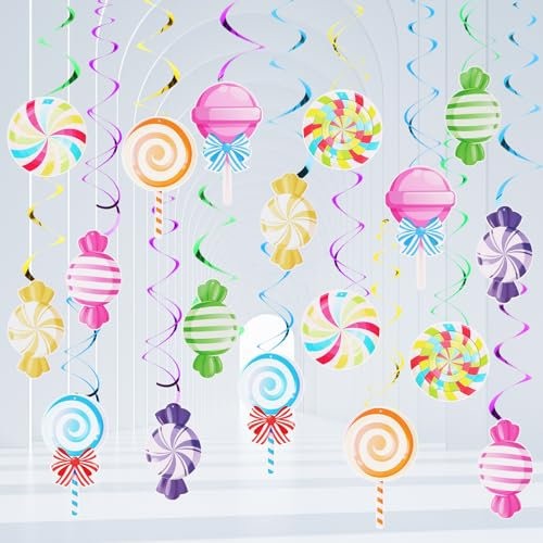 NVGVUP 48 Stück Süßigkeiten Hängende Spiralen Girlanden Luftschlangen Party Deko, Candyland-Party Dekorationen, Süßigkeiten Thema Hängende Wirbel Decke Dekor für Kindergeburtstag Babyparty