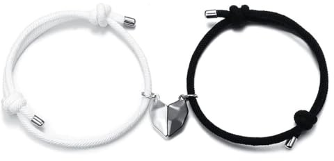 AFCJLTO 2 pcs Magnetische Paar-Armbänder mit verstellbarer Schnur und persönlichem Love-Charme, Pärchen Armband, Personalisierbares Partnerarmband, Freundschaftsarmband, perfekt für Freunde und Paare