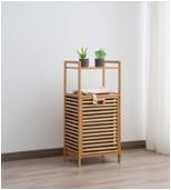 COSTWAY Meuble Salle de Bain en Bambou, Panier à Linge Inclinable, Meuble Linge Placard 43L, Panier à Linge Amovible, Porte Basculante, Placard Rangement pour Salle de Bain, Buanderie