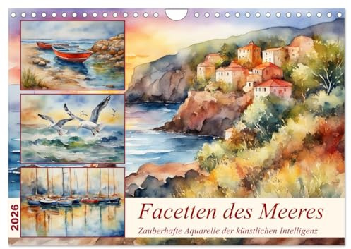 Facetten des Meeres (Wandkalender 2026 DIN A4 quer), CALVENDO Monatskalender: Zauberhafte Aquarelle der künstlichen Intelligenz (CALVENDO Natur)