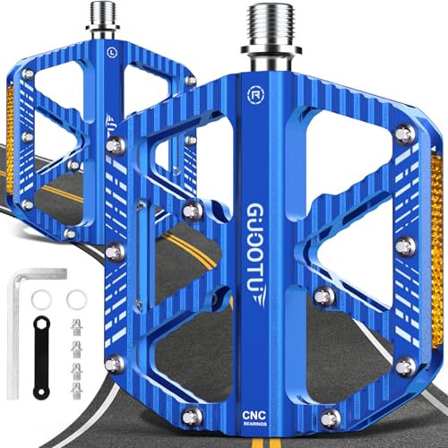 GUOOTU Deutsche professionelle Fahrradpedale, CNC Aluminium MTB Pedale Leichtgewichts, 3 Abgedichtete Lager, Antirutsch für Mountainbike,Stadtrad,Rennrad, BMX, E-Bike (Blau)