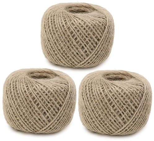 KATLKIU 3 x 80 metri di spago di juta naturale - 240 Metri Totali, spessore 2 mm, decorazioni in canapa per confezioni, fioreria, cucina, Natale e decorazioni