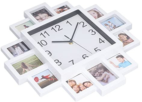 SUNGOOYUE 15.35in Weißer Fotorahmen Wanduhr für DIY Personalisierte Wohnkultur, Sicheres und Langlebiges Material, Perfektes für den Valentinstag, Multi -Foto Ideal für Schlafzimmer und Büro
