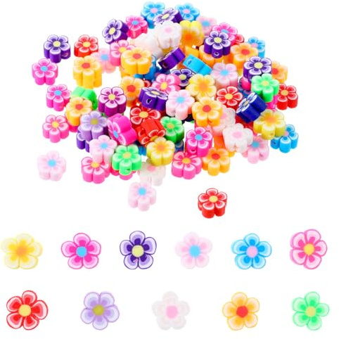 100 Stück Topf Blumen Perlen zum Auffädeln Blumen Bastelperlen Kreativ Clay Beads Polymers Clay Beads Schmuckperlen Bracelet Making Kit Blumens Armband Perlen für DIY Halskette Ohrringe Schmuck