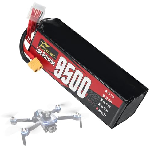 JHKJ Lithiumbatterie 22,2 V 6S Lipo-Batterie 10000 mAh 9000 mAh 9500 mAh Ersatzbatterien für Drohnenmodellflugzeuge mit XT60-Anschluss für 50 W – 220 W Motoren,22.2v9500mah 1pack