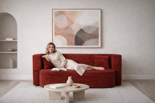 MyFoam Schaum-Sofa 3-Sitzer 200 cm mit Schlaffunktion, Abnehmbarer Bezug, modern & bequem (Rot)