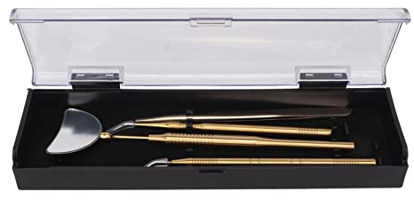 Wimpernverlängerungspinzette, Spiegel-Set, Edelstahl, 360° drehbar, abnehmbarer Griff, professionelles Wimpern-Werkzeug-Set für Wimpernkünstler, 4-teiliges Set mit Aufbewahrungsbox (Gold)