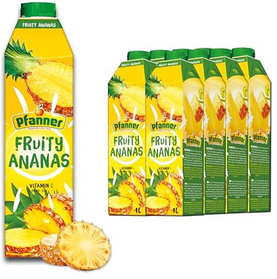 Pfanner Fruity Ananas (8 x 1 l) – Tropisches Fruchtgetränk aus Ananas im Vorratspack – Ideal für Cocktails & Schorlen – mit Vitamin C