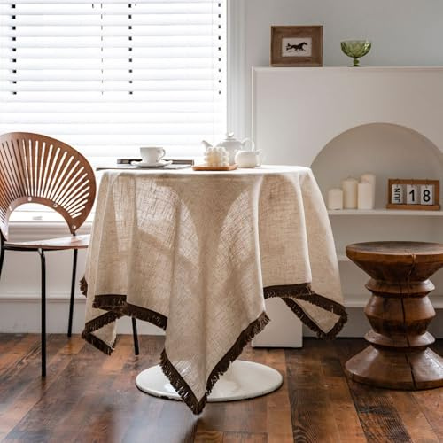 ROMDANTY Tischdecke aus Leinen, einfarbig rechteckig, Landhausstil für Küchentisch, rustikale Tischwäsche und Dekoration im Bauernhaus-Stil (Polyesterleinen, 90 * 90cm)