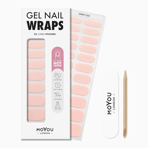 MOYOU LONDON Gel Nail Wraps – 22 Pre-Cured Gel Stickers for Instant Manicure – No Lamp Needed, Glossy & Chip-Resistant Finish, Vegan & Cruelty-Free, Easy to Apply & Remove – Lasts Up to 14 Days