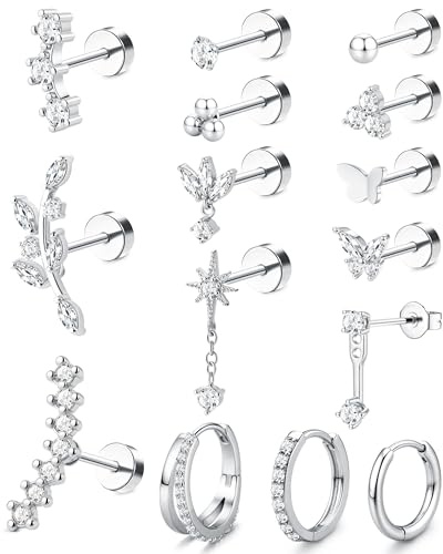 MILACOLATO Helix Piercing Schmuck Silber Gold Ohrringe für Frauen | Hypoallergene Ohrringe aus Chirurgischem Stahl Ohrstecker Creolen Knorpel Ohrstecker Conch Daith Tragus Piercing Schmuck