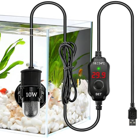 Riscaldatore per acquario, 10 W, temperatura regolabile, potente scaldabagno, scaldabagno digitale con regolatore di temperatura, barra riscaldante per acqua salata e serbatoi d'acqua dolce