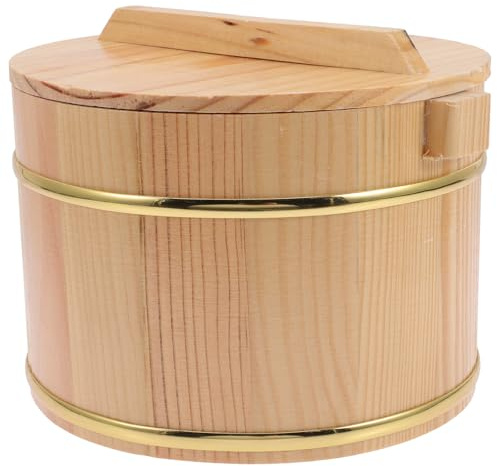 Recipientes de Arroz Hangiri Oke de Madera y Acero Inoxidable, 1 Juego | Cubo de Madera para Arroz al Vapor, con Tapa y Asa, Superficie Pulida, para Tofu y Sushi Estilo Aleatorio