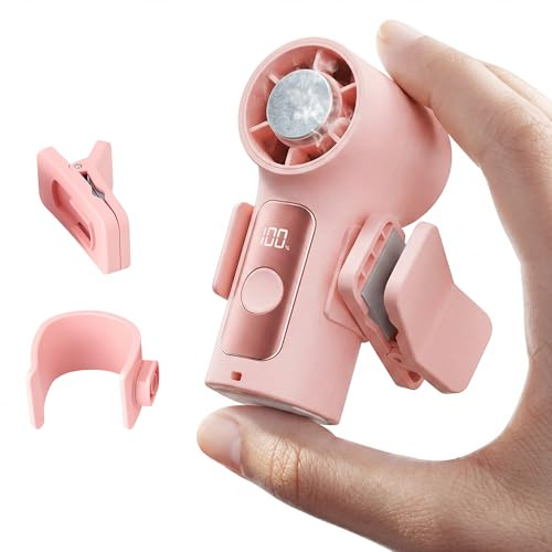 TranRantic Clip-On Portable Fan, Mini Handheld Turbo Fan with Ice Cooler | 6-Speed, 5000mAh USB Rechargeable Hand Held Cooling Fans, Small Pocket Personal Fan for Makeup Travel Outdoor(Pink)