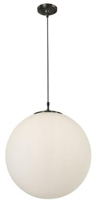 Searchlight 6088 Atom Ceiling Pendant Light in Matt Black with Opal Shade - Dia: 300mm